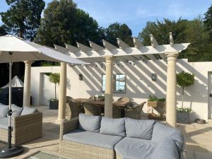 A beautiful garden pergola made from Chilstone columns