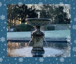 A small fountain and pond, perfect as an water source for garden wildlife, especially birds this winter.